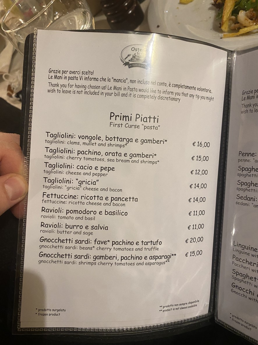 Restaurante Le Mani in Pasta menu 2