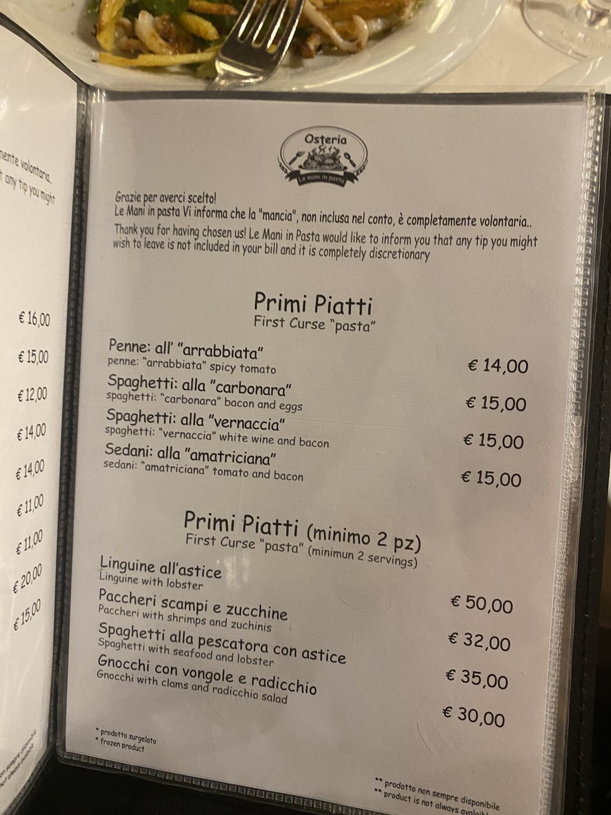 Restaurante Le Mani in Pasta menu 3