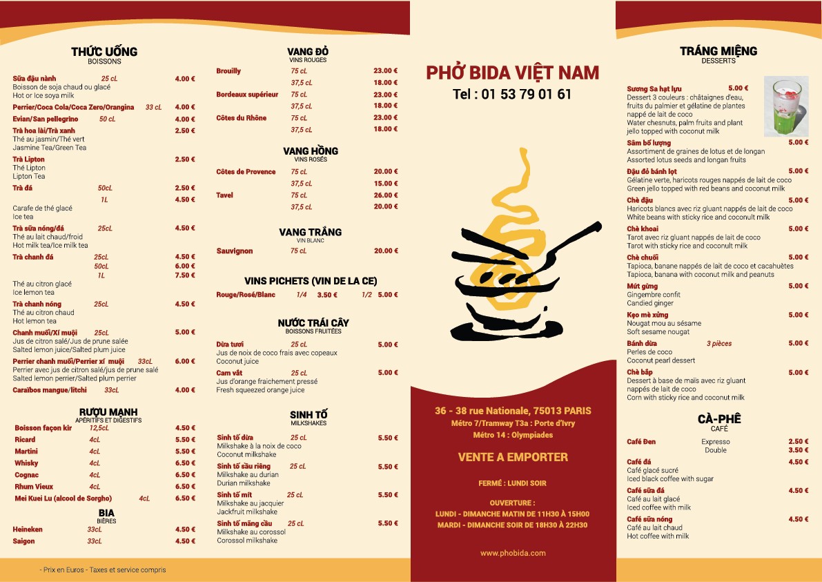 Pho Bida Viet Nam menu 2