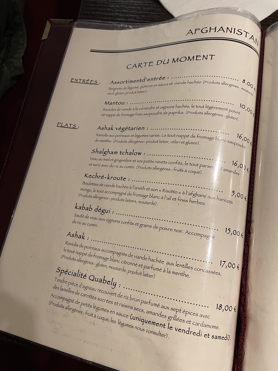 Afghanistan Restaurant menu 2
