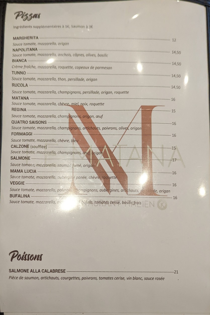 LE MATANA menu 2