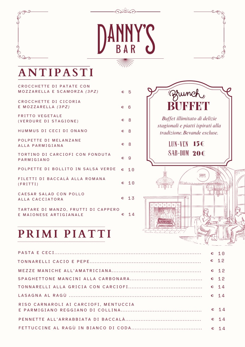 Danny’s bar menu 1