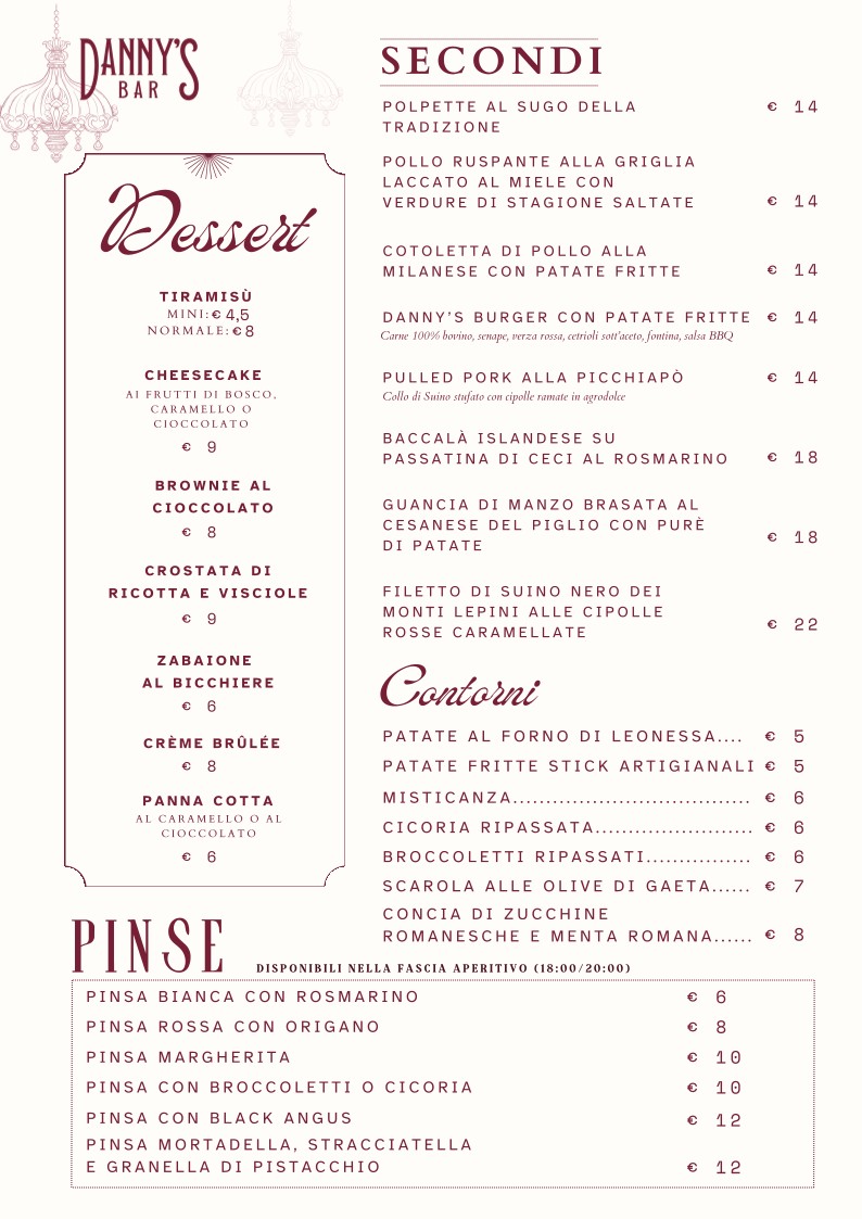 Danny’s bar menu 2