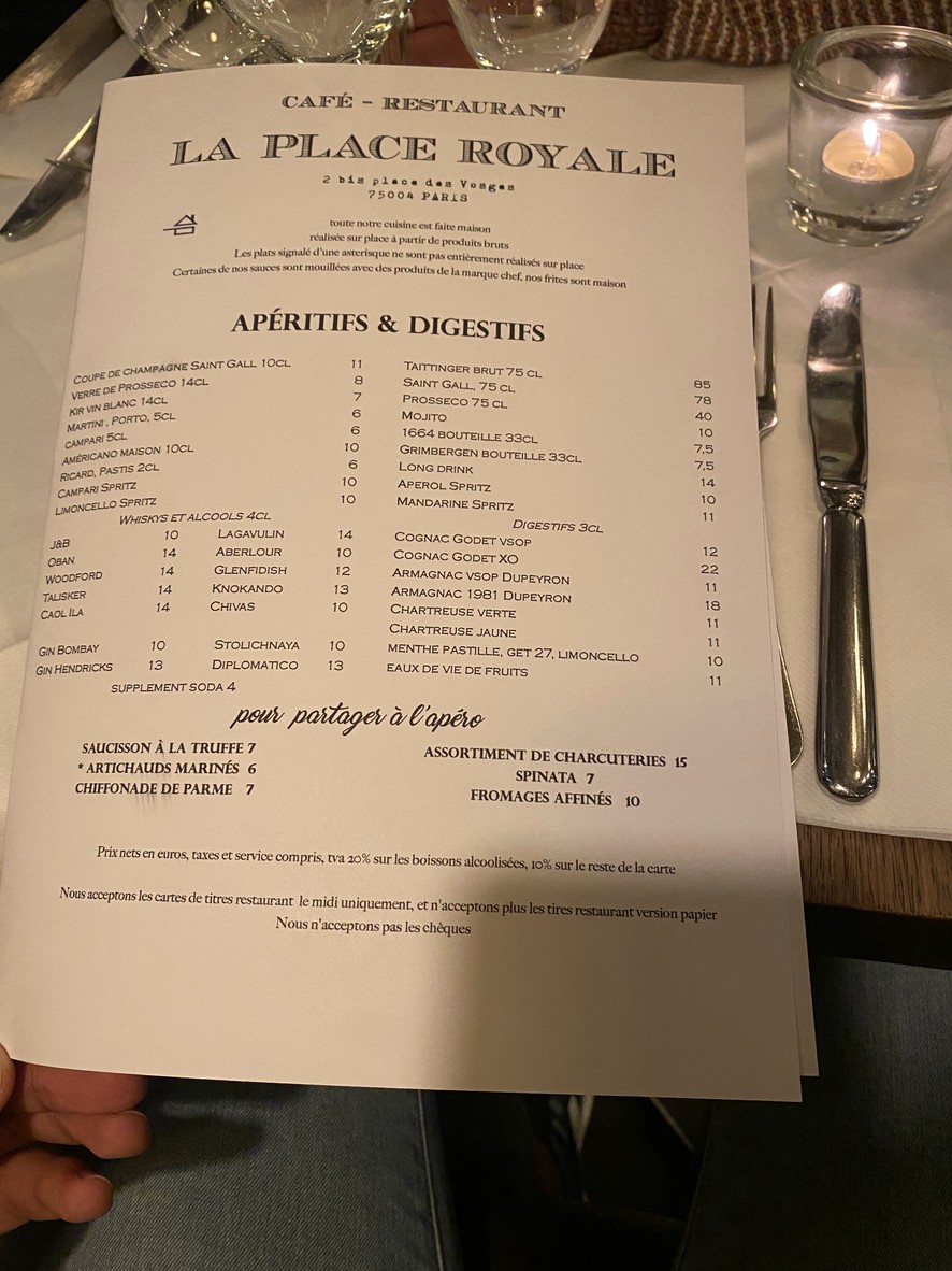 La Place Royale menu 1