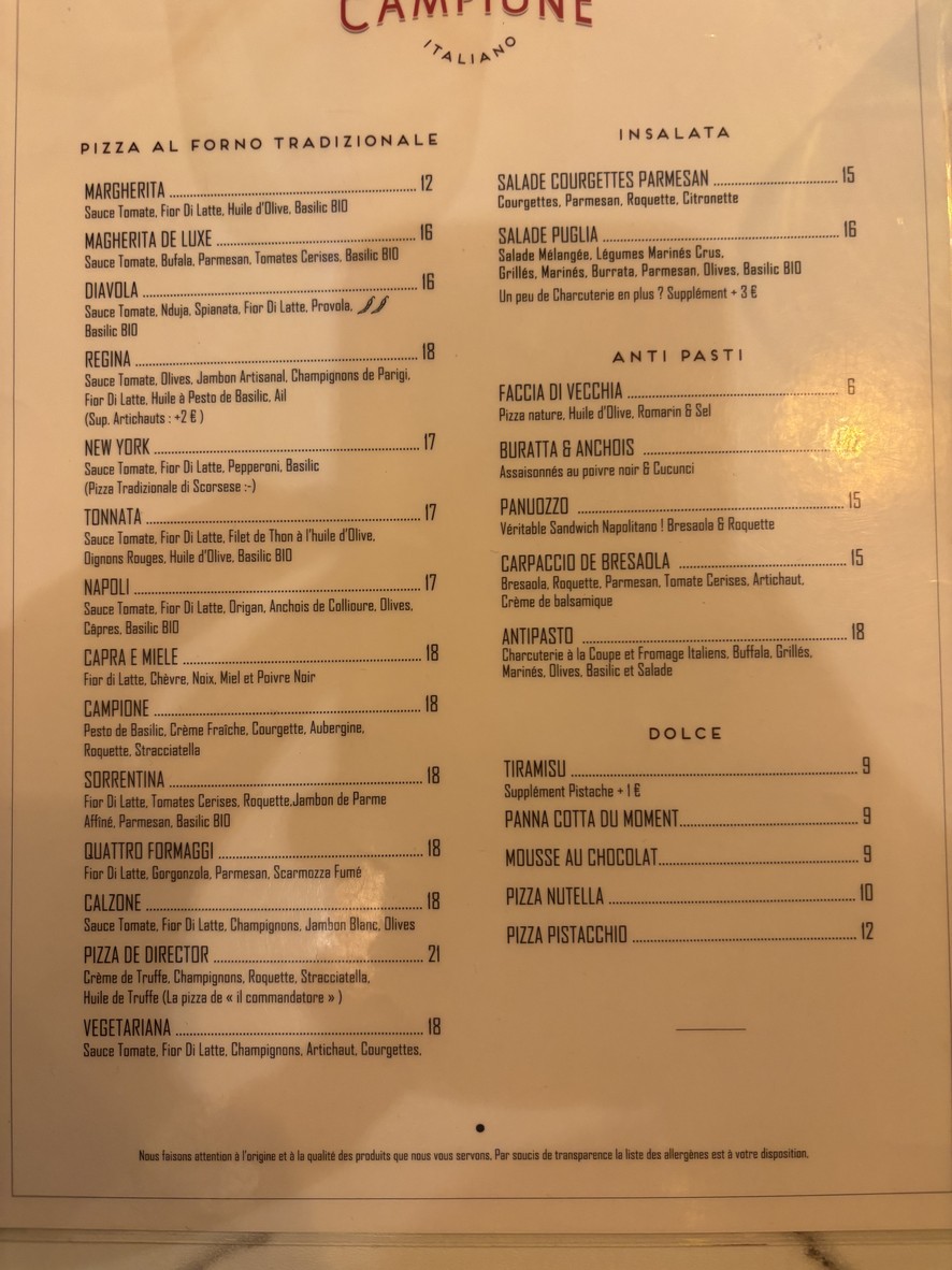 Campione Pizza menu 1