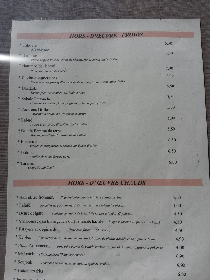Chez Bedros menu 1