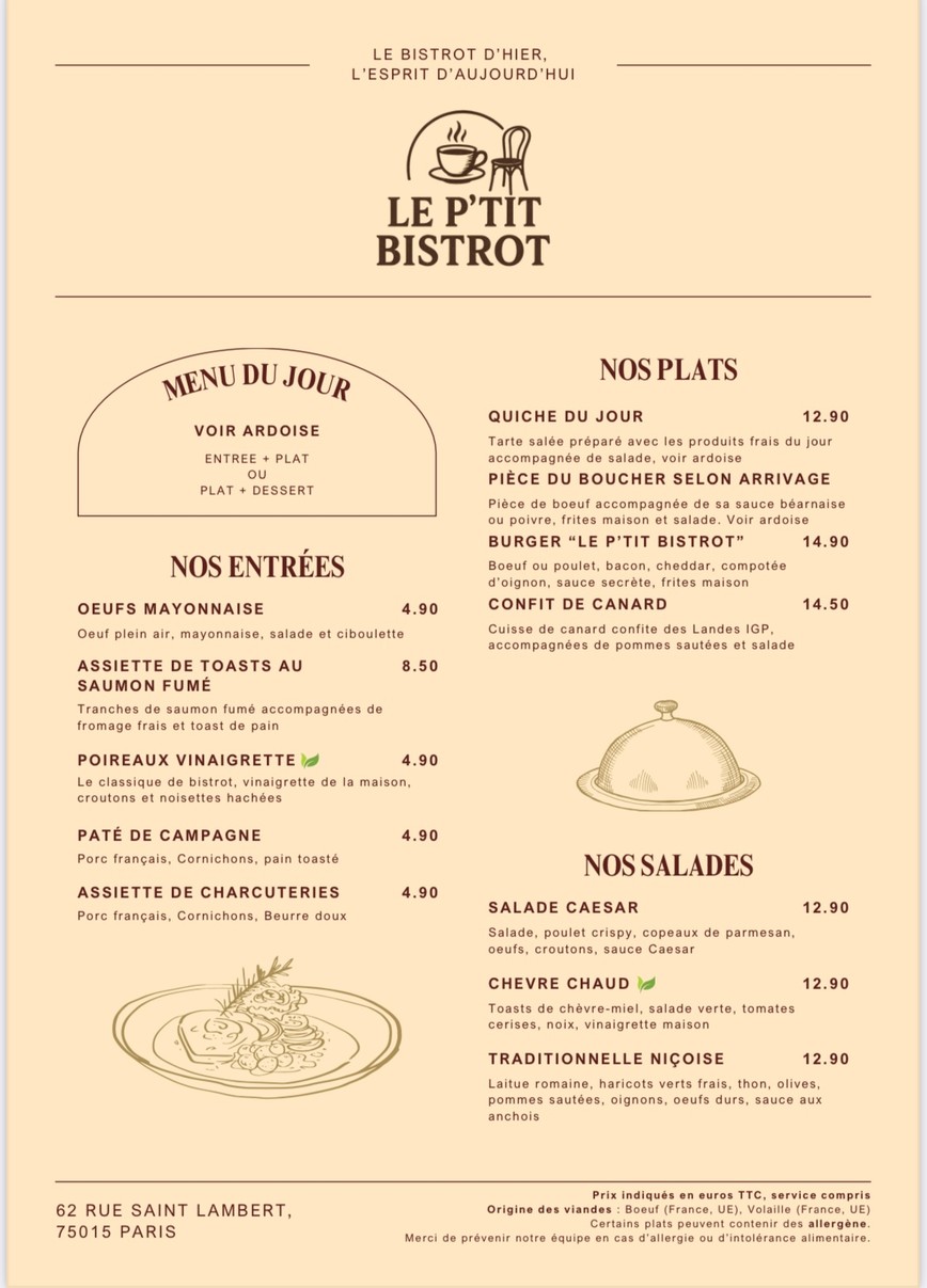 Le P’tit Bistrot Restaurant Bar Tabac menu 1