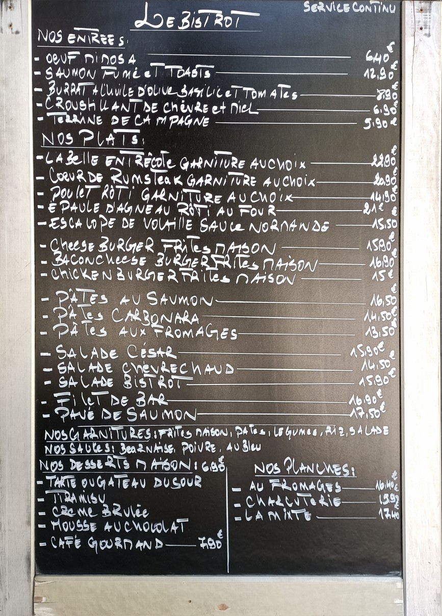 Le bistrot menu 2