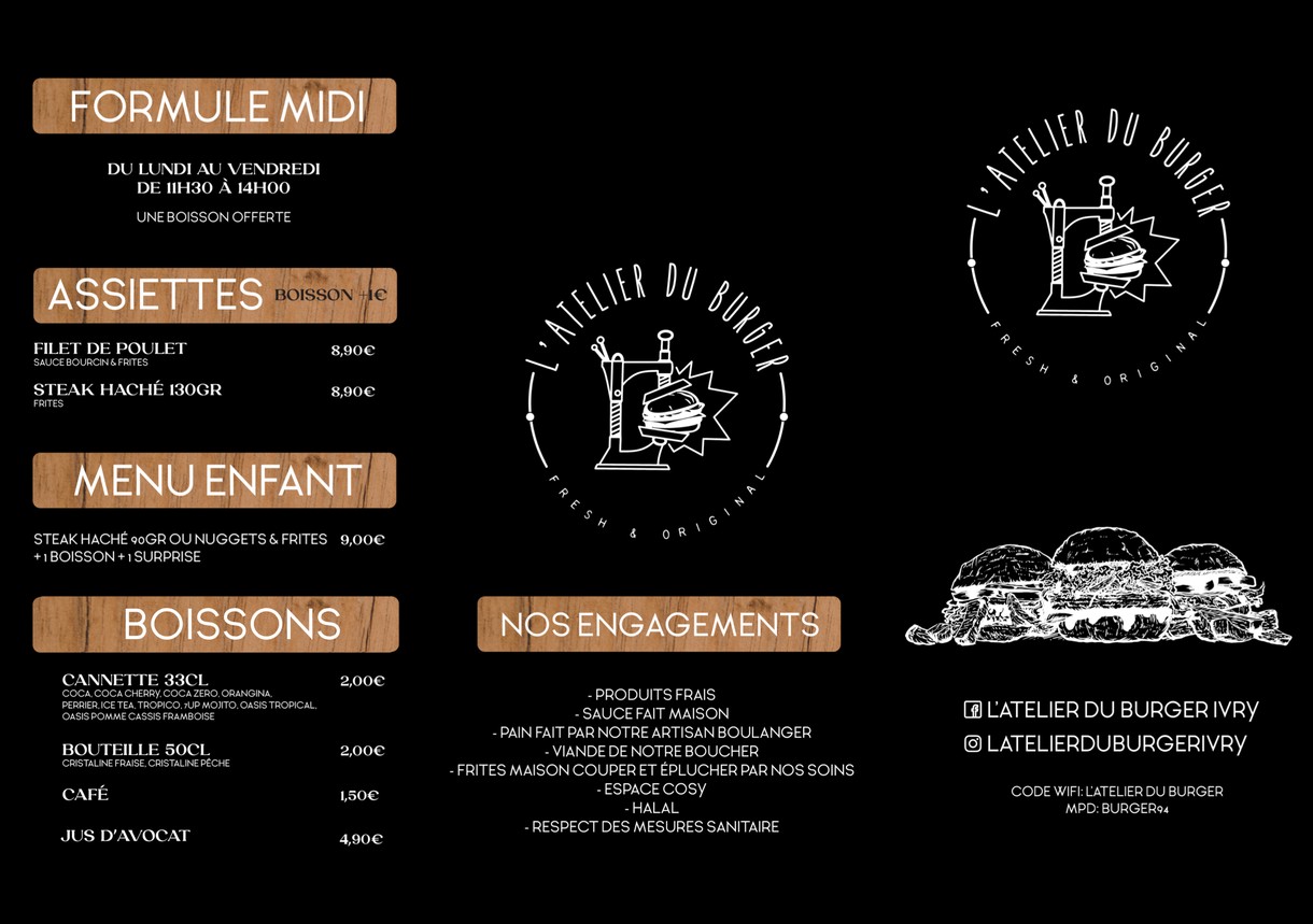 L'Atelier du Burger menu 1