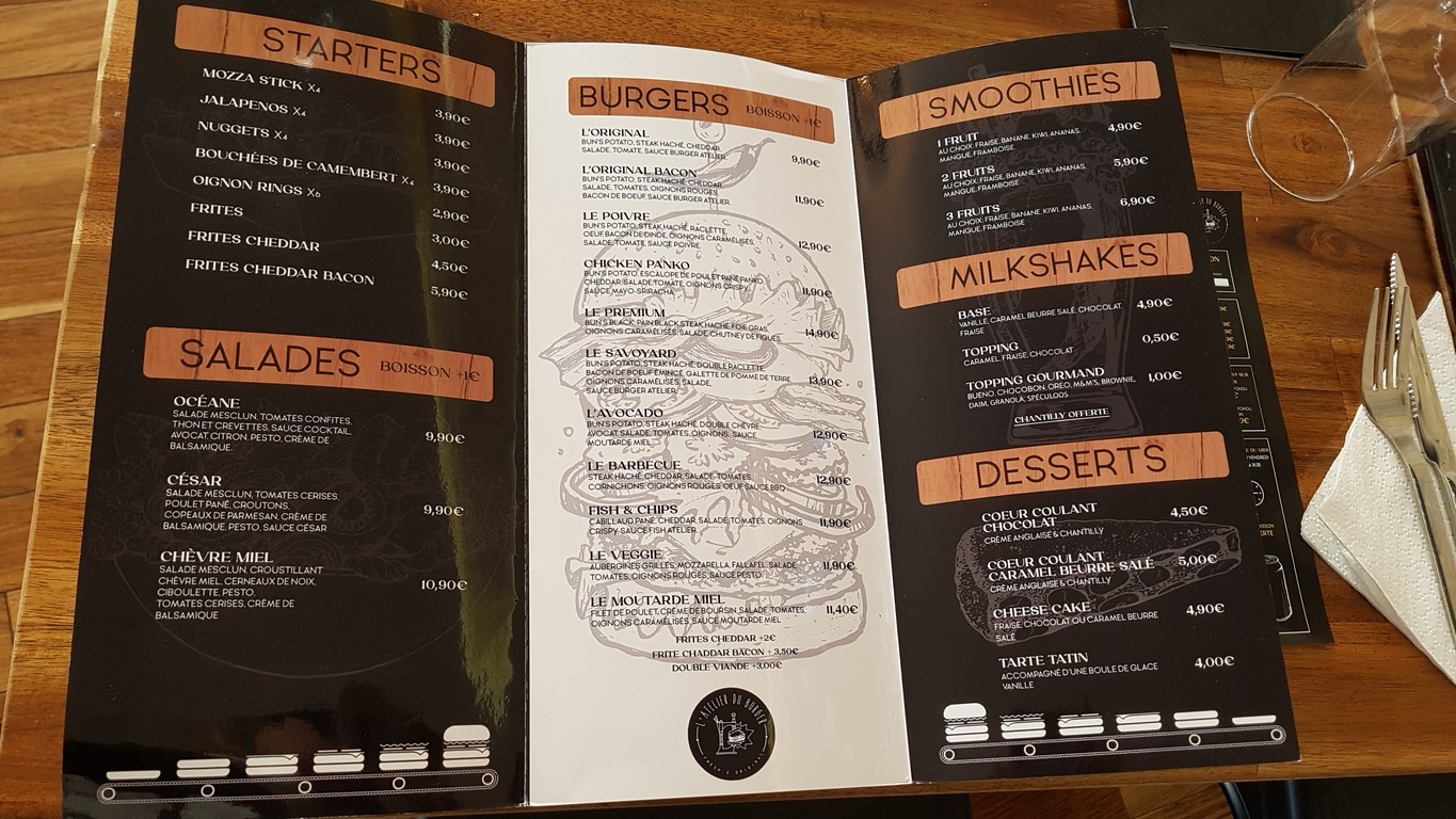 L'Atelier du Burger menu 3