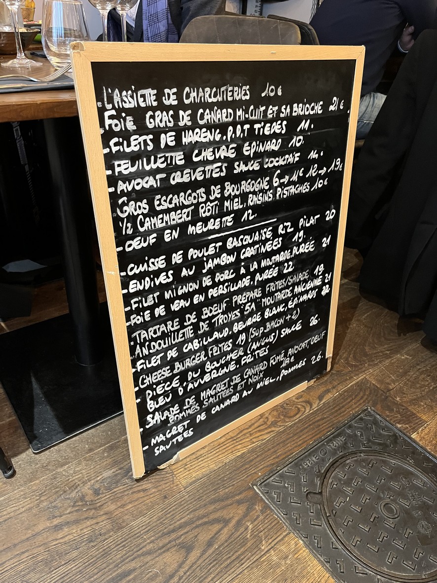 CHEZ TONY bistrot français PARIS 16 La Muette menu 1