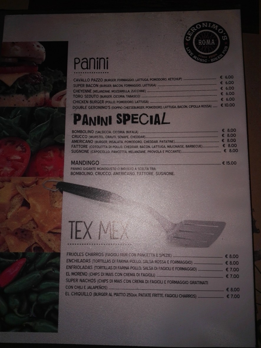 Geronimo's Restaurant & Live Music menu 3