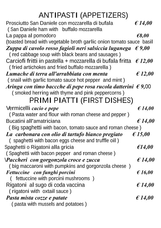 Osteria Romana La Foglietta menu 1