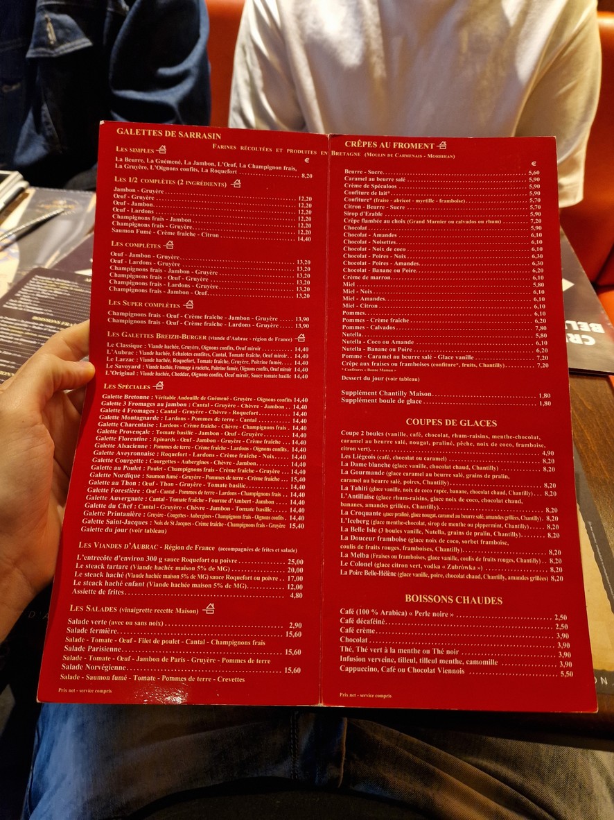 Belle-Isle Boulogne menu 1