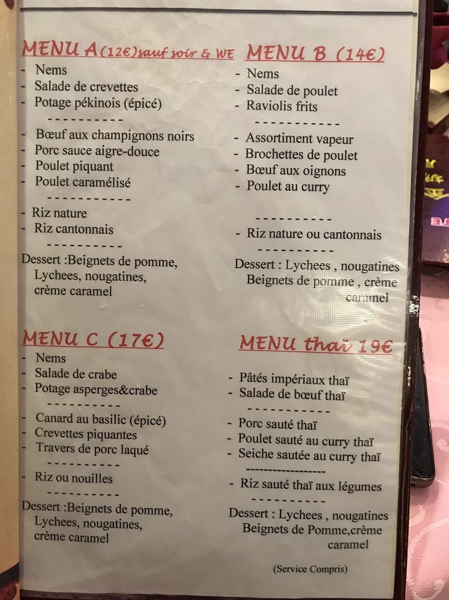 Palais Céleste menu 3