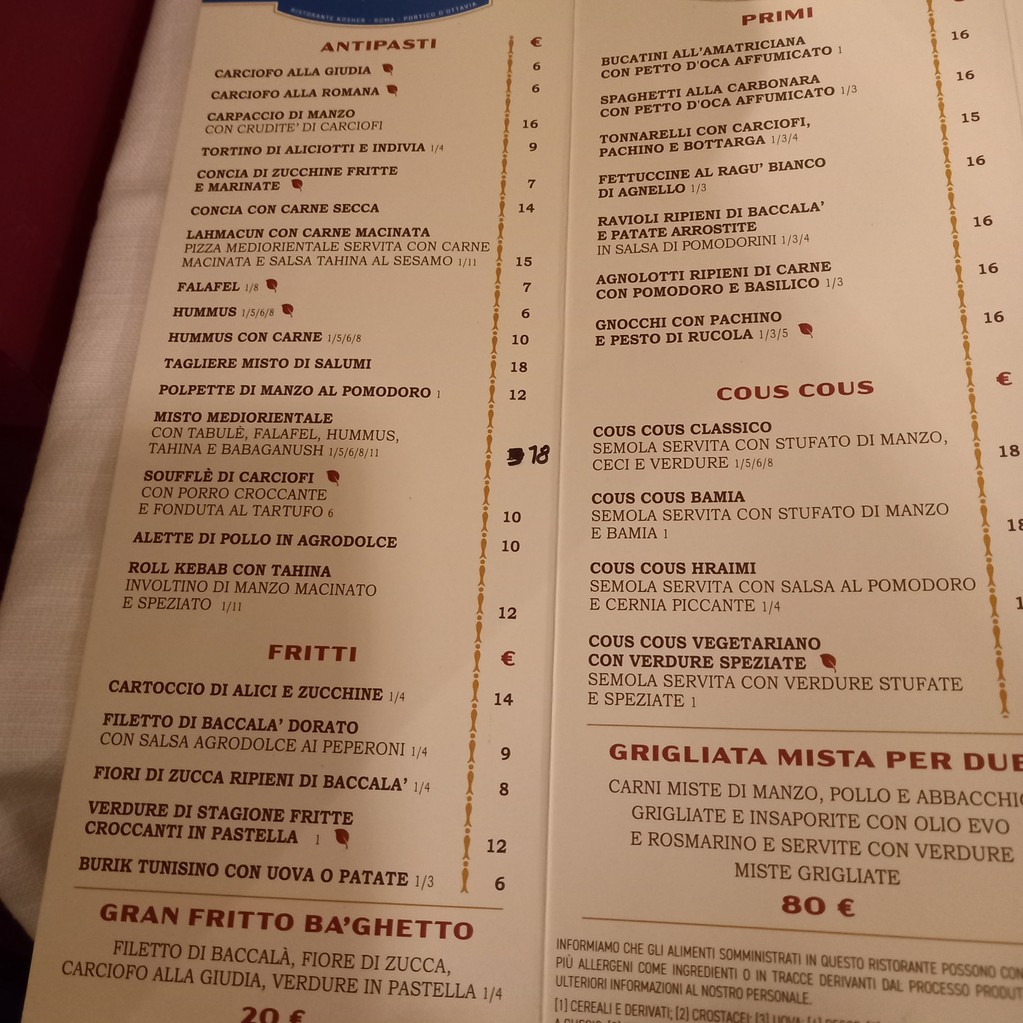 BaGhetto Ristorante Kosher-Portico d'Ottavia menu 1