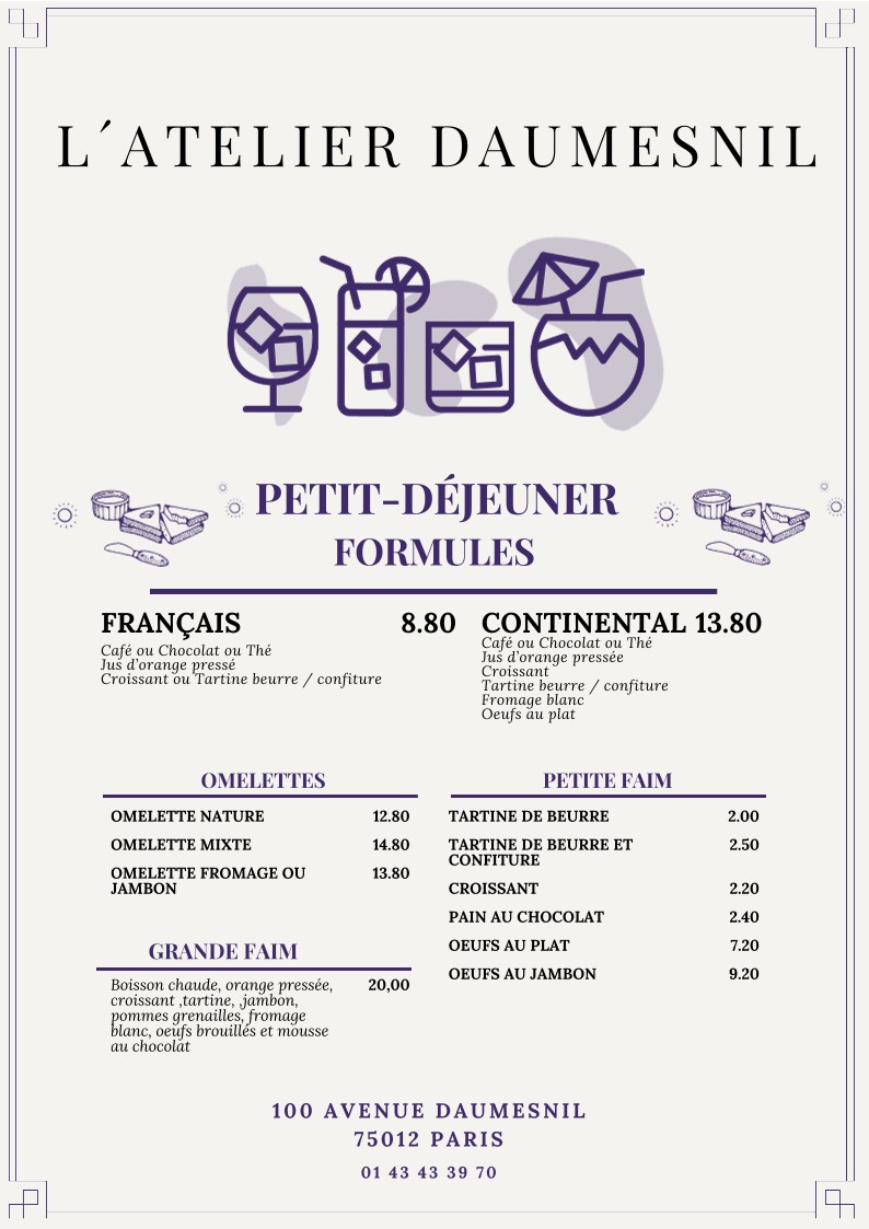 L'Atelier Daumesnil menu 1