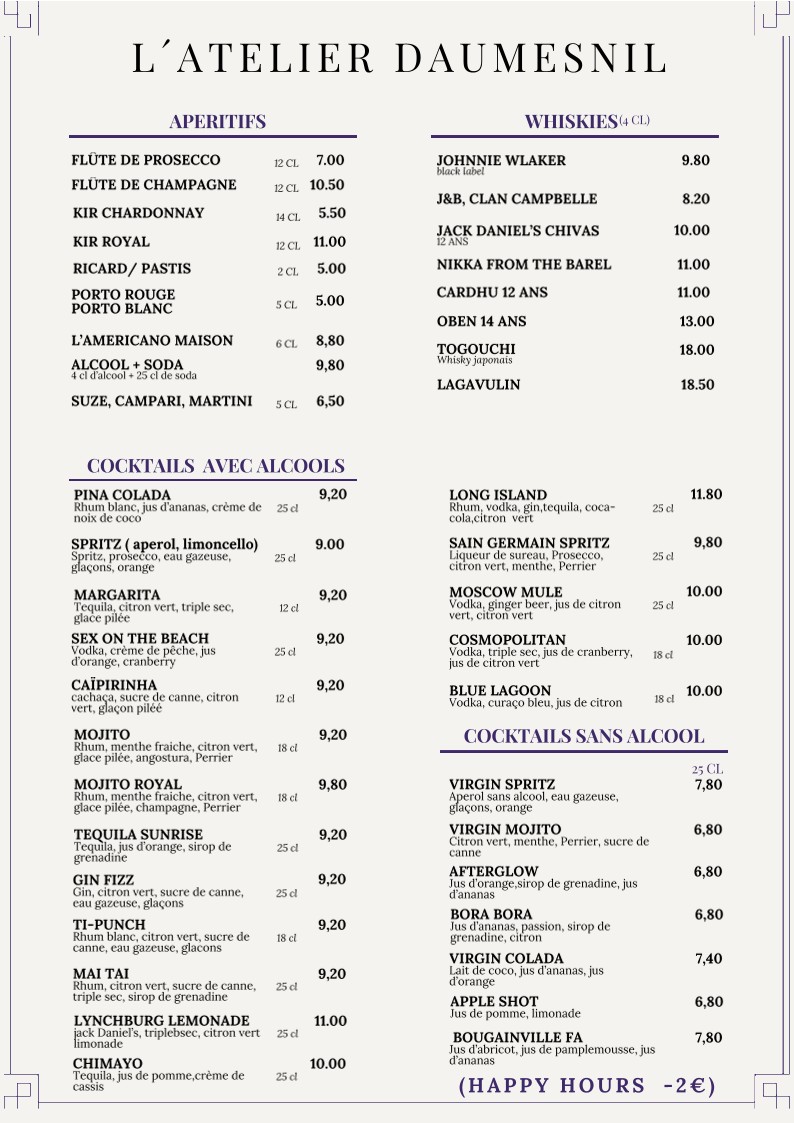 L'Atelier Daumesnil menu 2