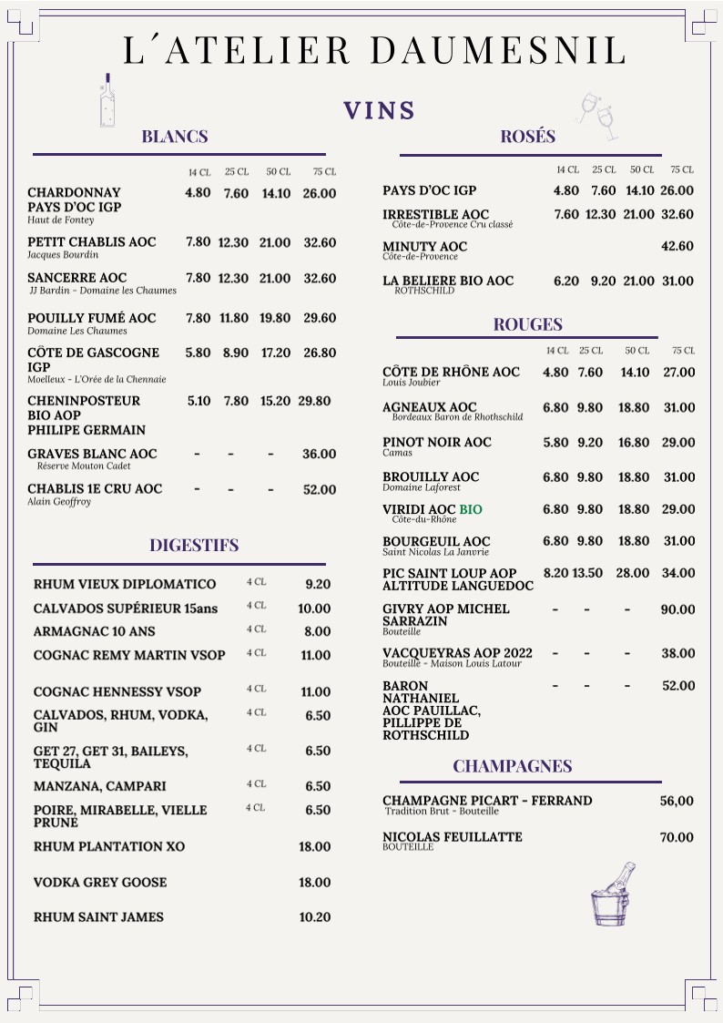 L'Atelier Daumesnil menu 3