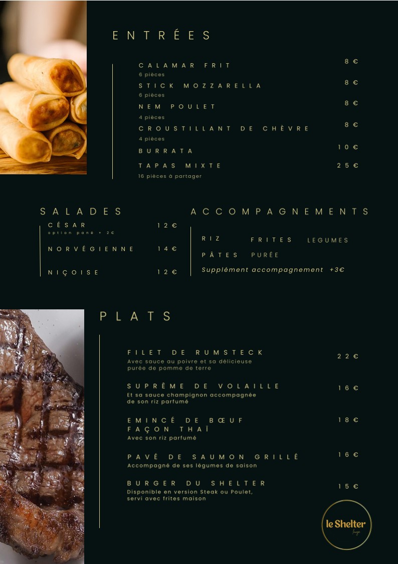 Shelter lounge menu 1