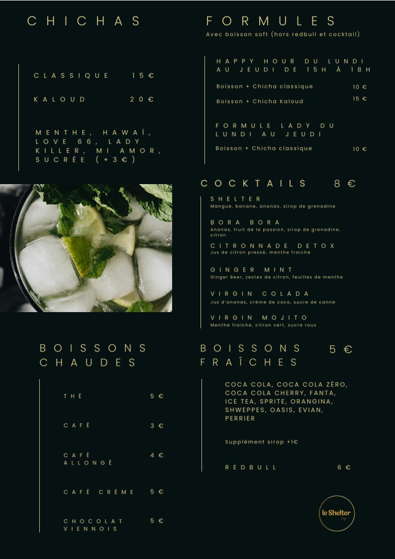 Shelter lounge menu 3