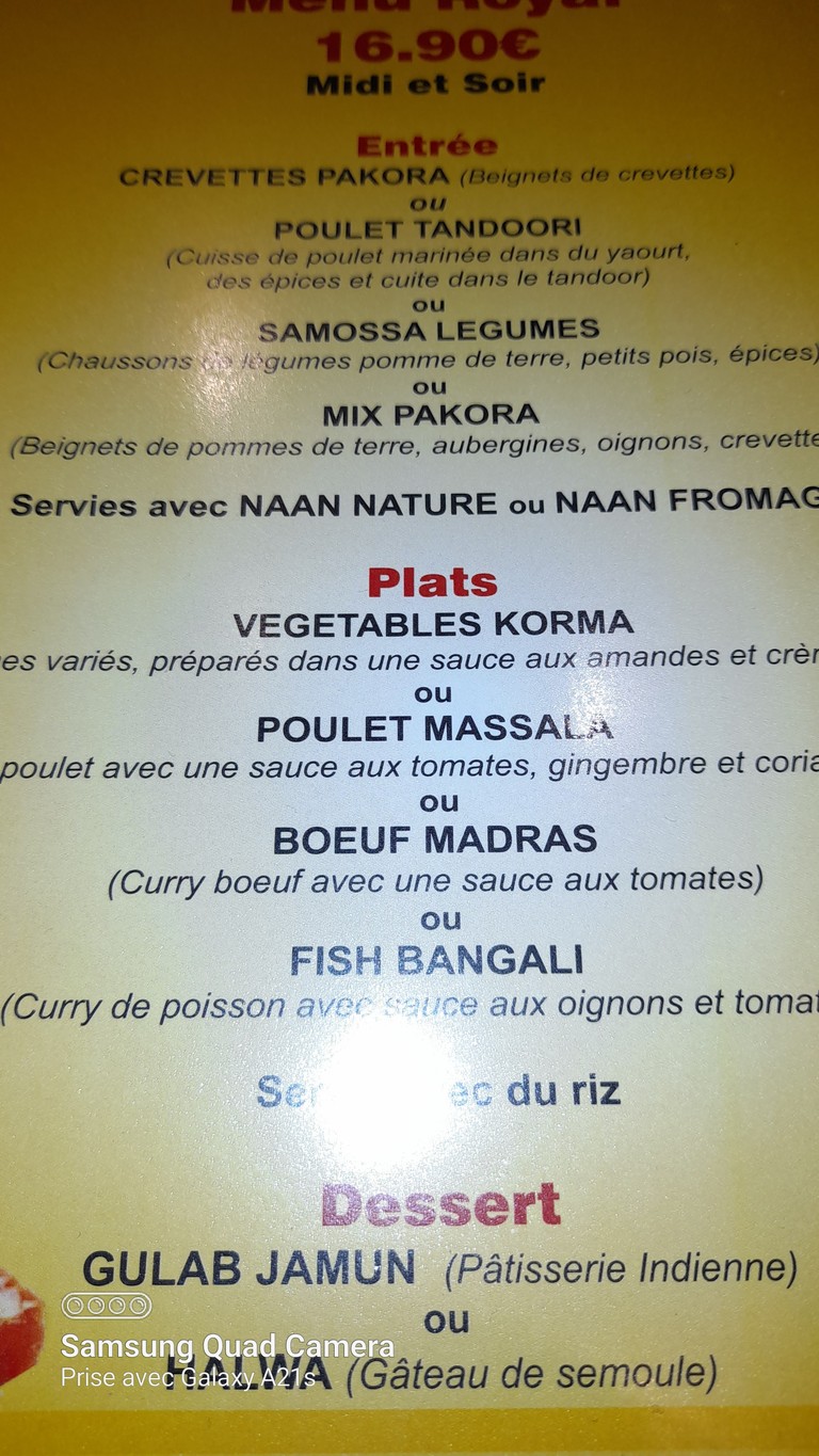 Saveurs d'Himalaya menu 2