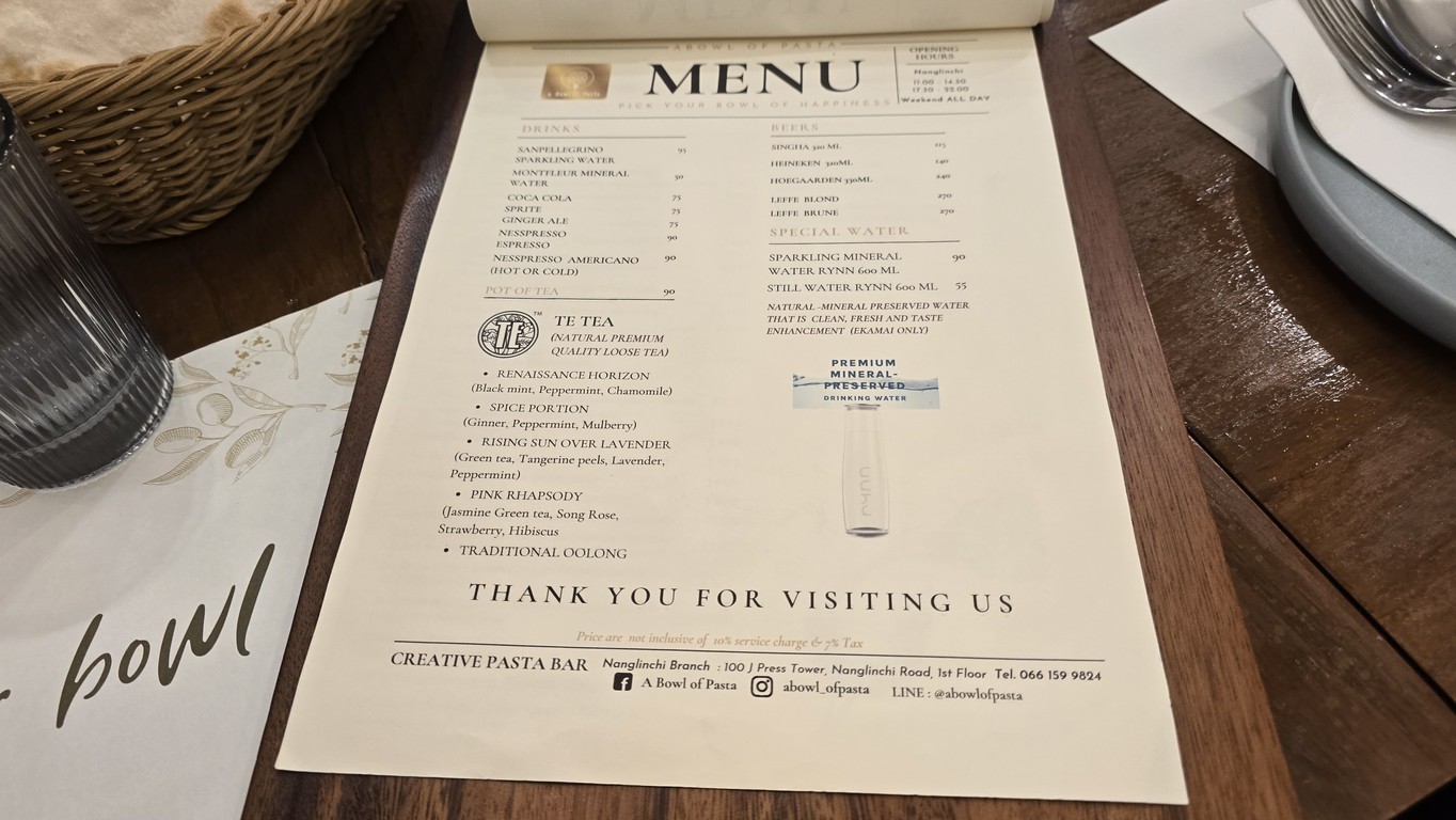 A BOWL OF PASTA menu 1