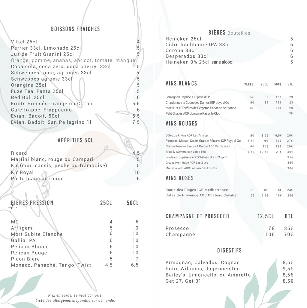 La Ménagerie menu 2