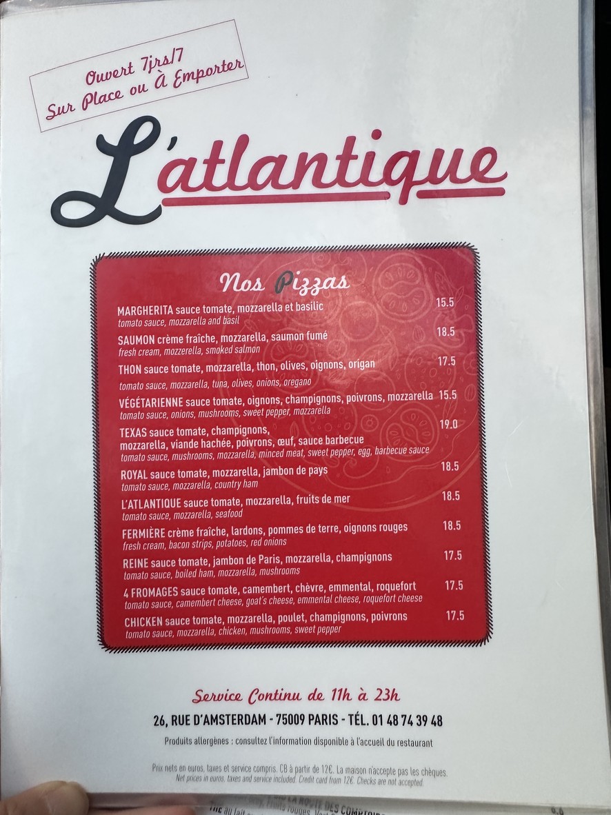 L'Atlantique menu 1