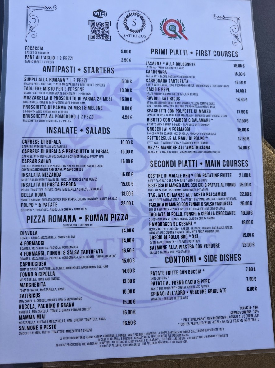 Satiricus Ristorante Pizzeria menu 1