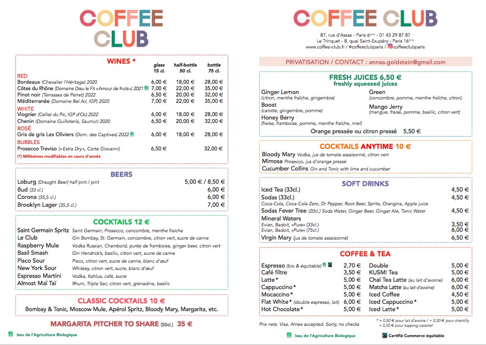 Coffee Club menu 2