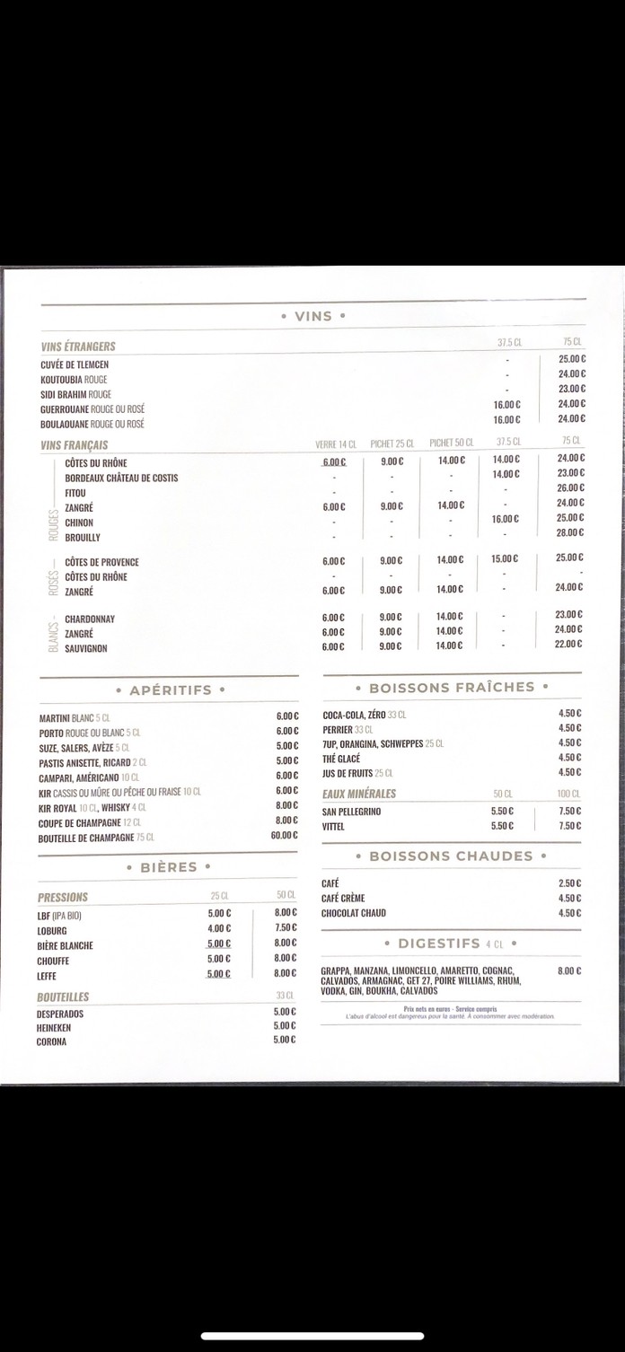 Au Rendez-Vous de Montmartre menu 2