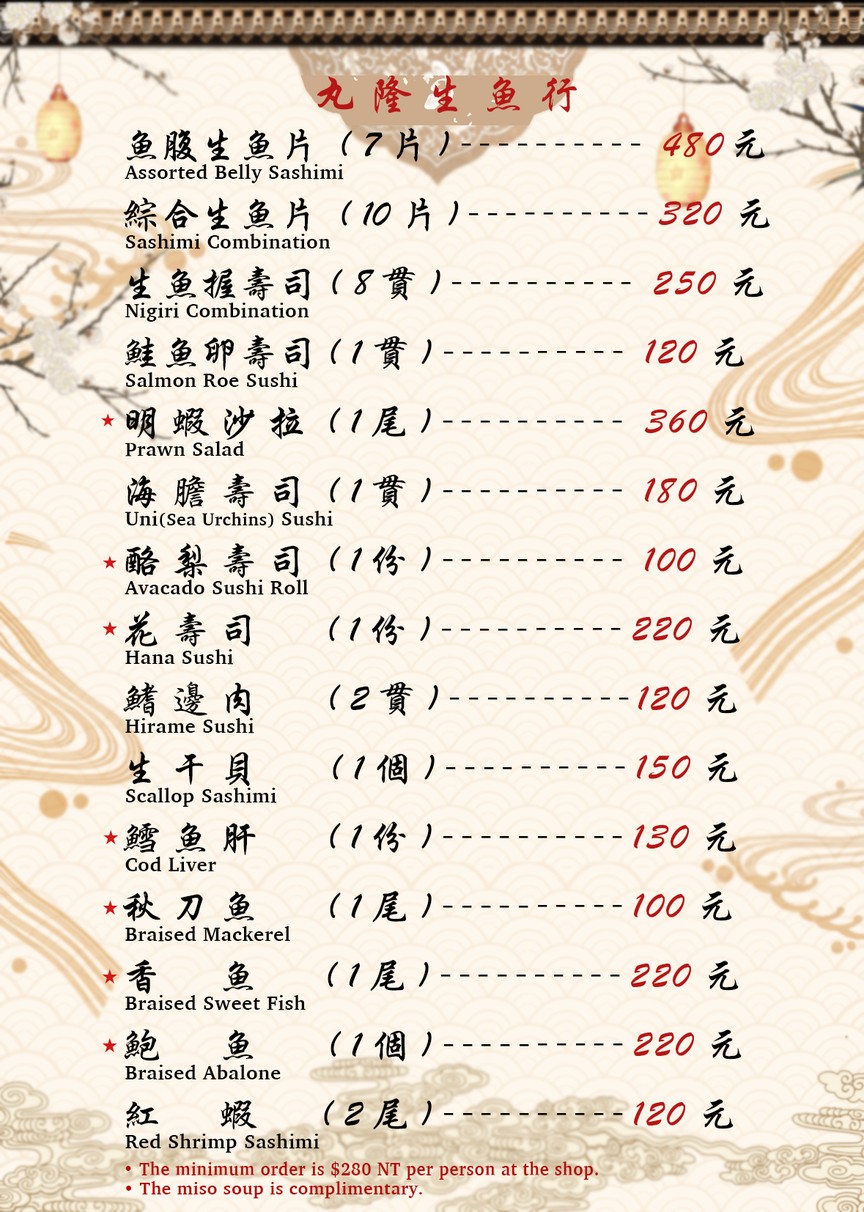 Maru Long Sheng Yu Hang menu 1