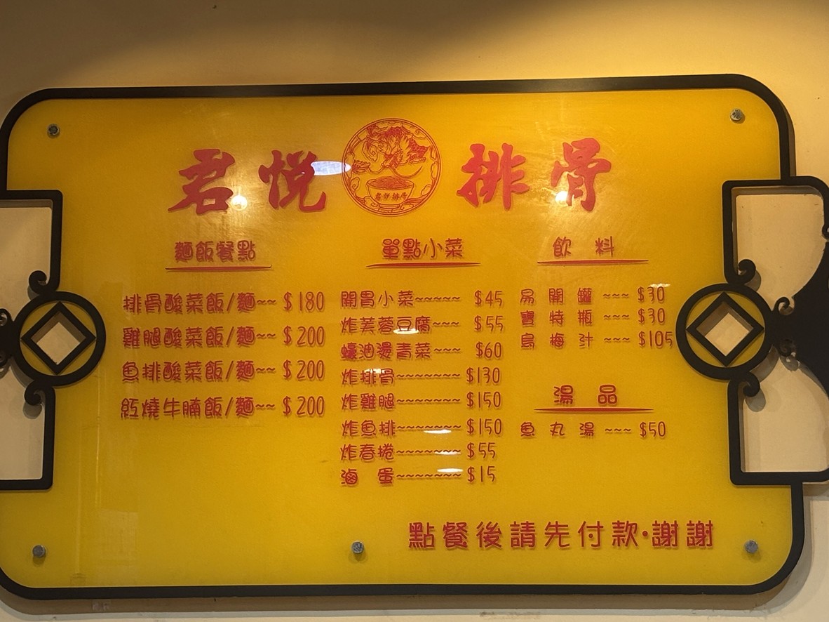 Jun Yue Pai Gu menu 1