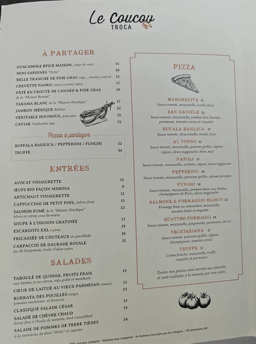 Le Coucou Troca menu 2