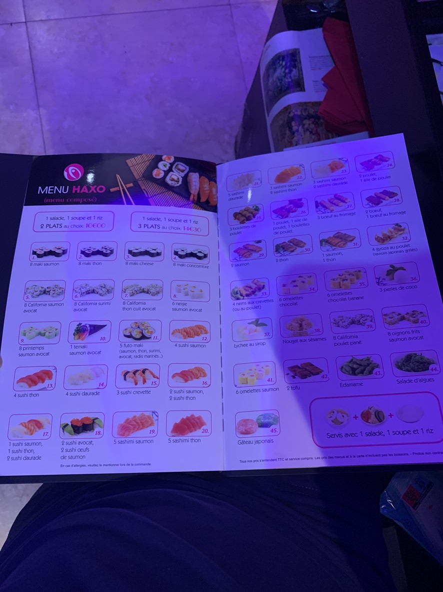 Haxo Sushi menu 1