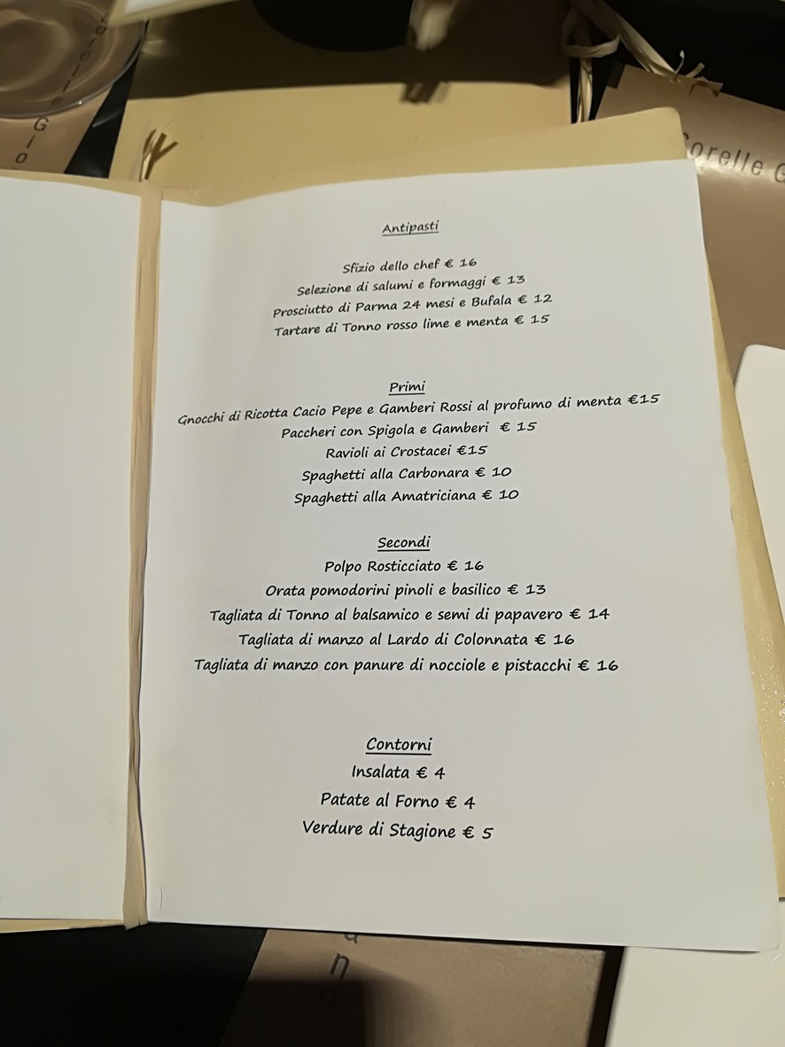 Sorelle Giordano menu 1