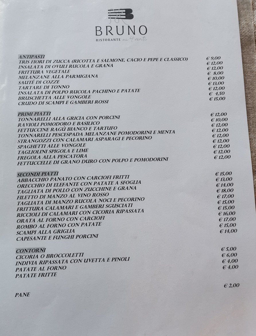 Bruno ai 4 Venti menu 2