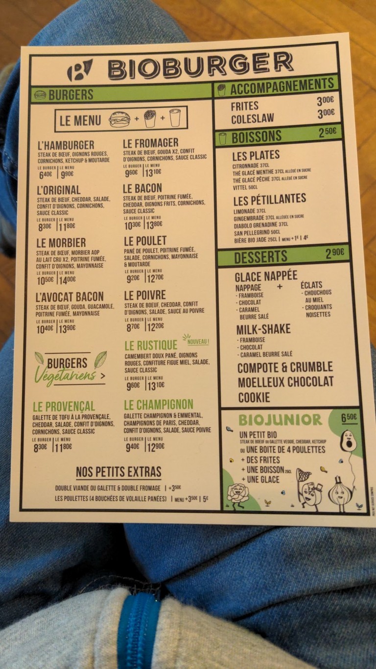Bioburger Gobelins menu 1