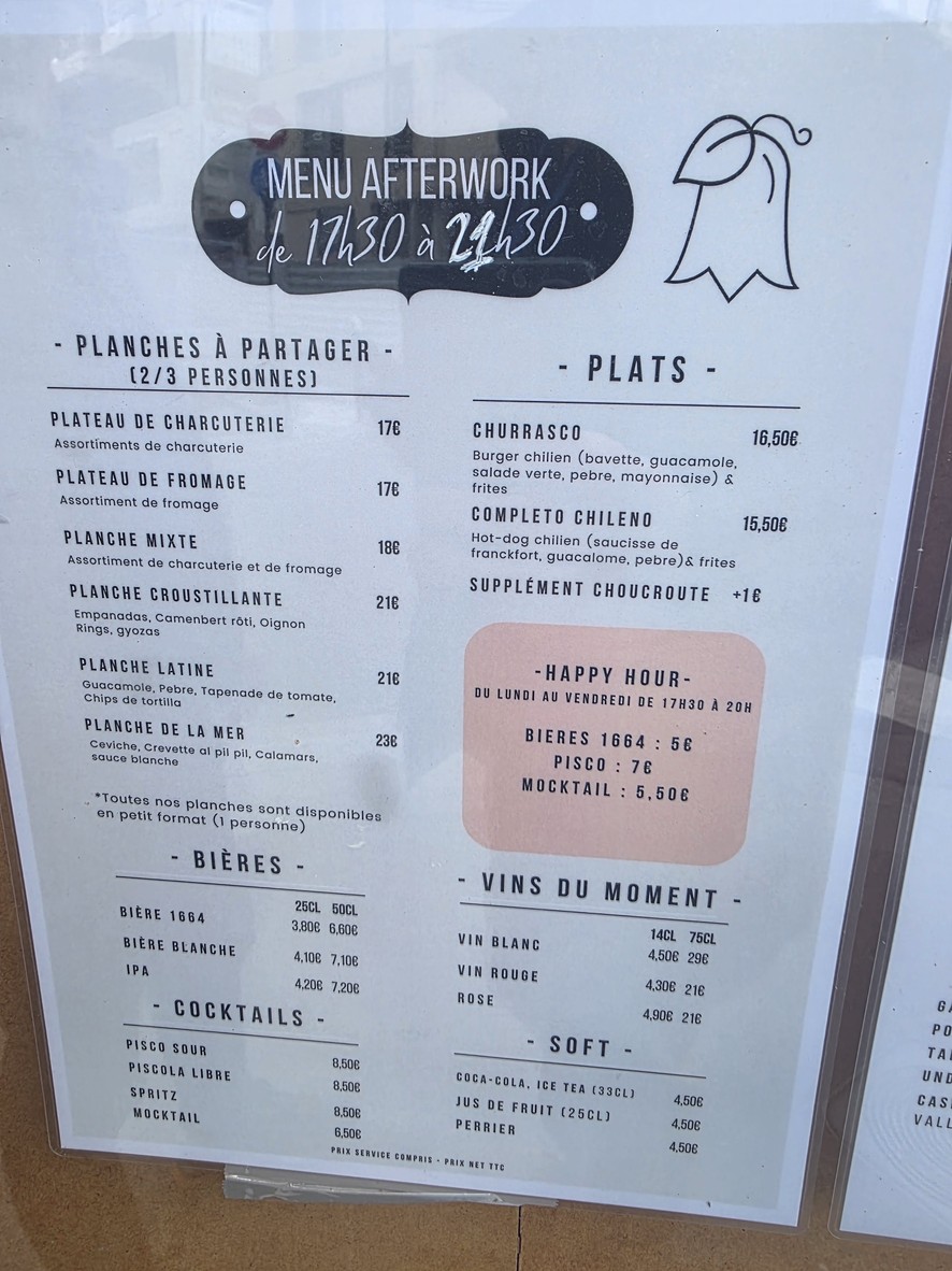Valle de la Luna menu 1