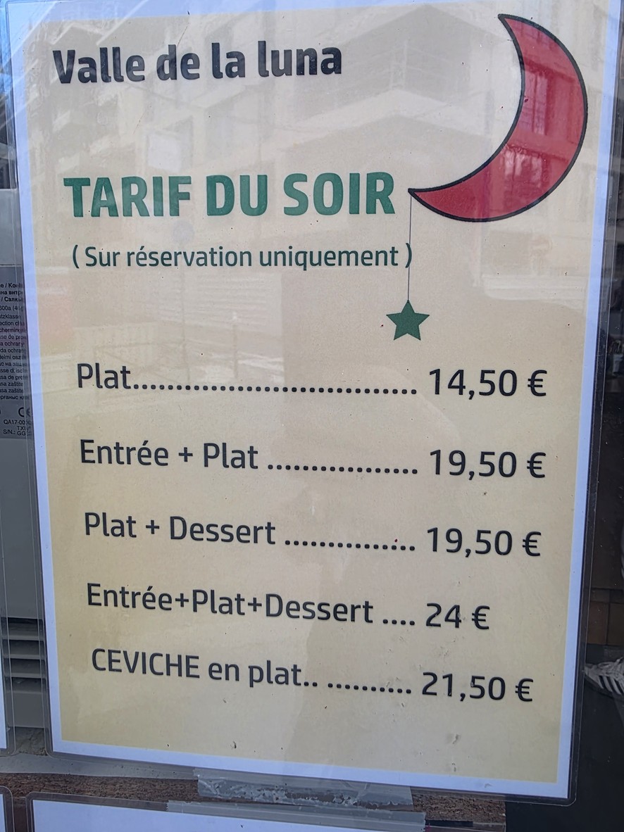 Valle de la Luna menu 3