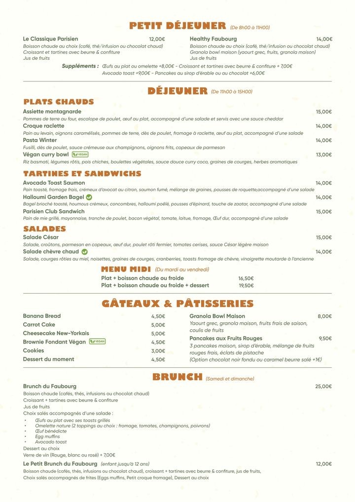 Coffee Faubourg - Restaurant Brunch Paris 9 menu 1