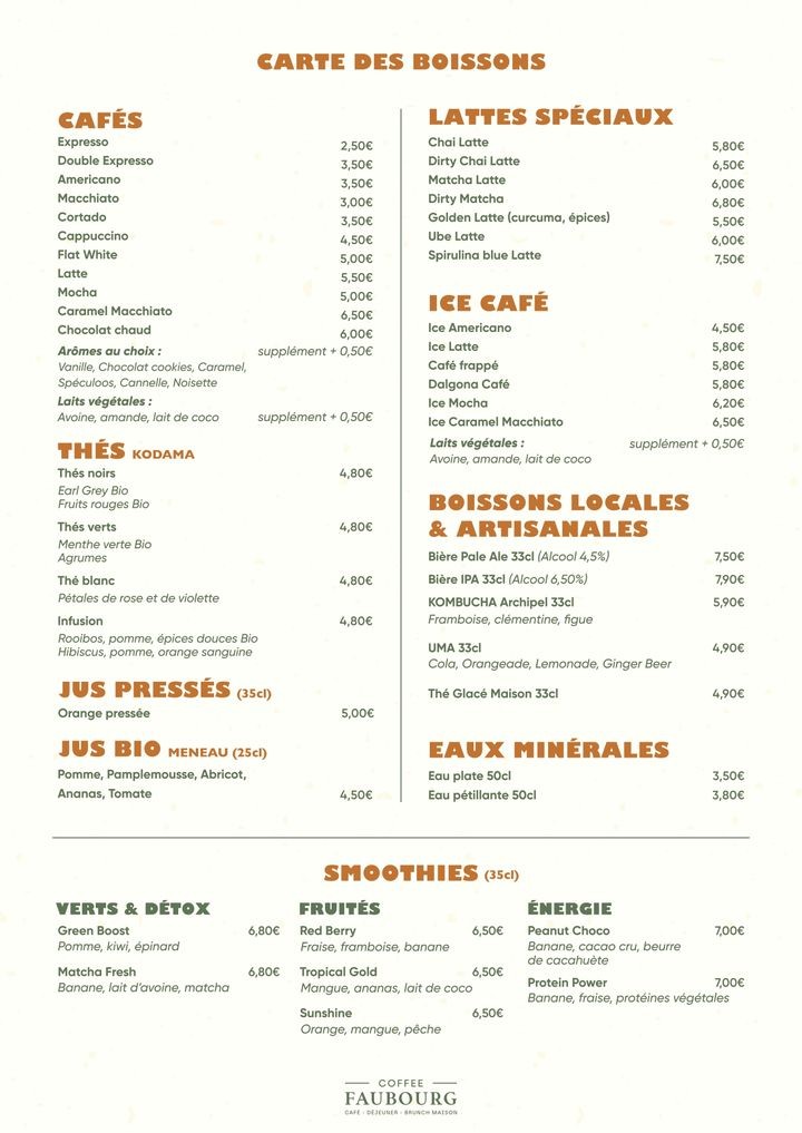 Coffee Faubourg - Restaurant Brunch Paris 9 menu 2