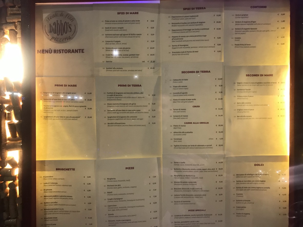 RISTORANTE BABBO’S menu 1