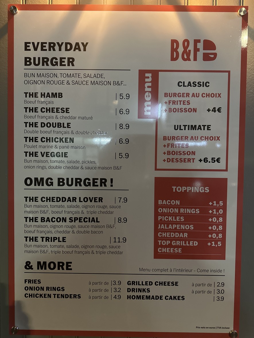 Burger & Fries Auteuil menu 1