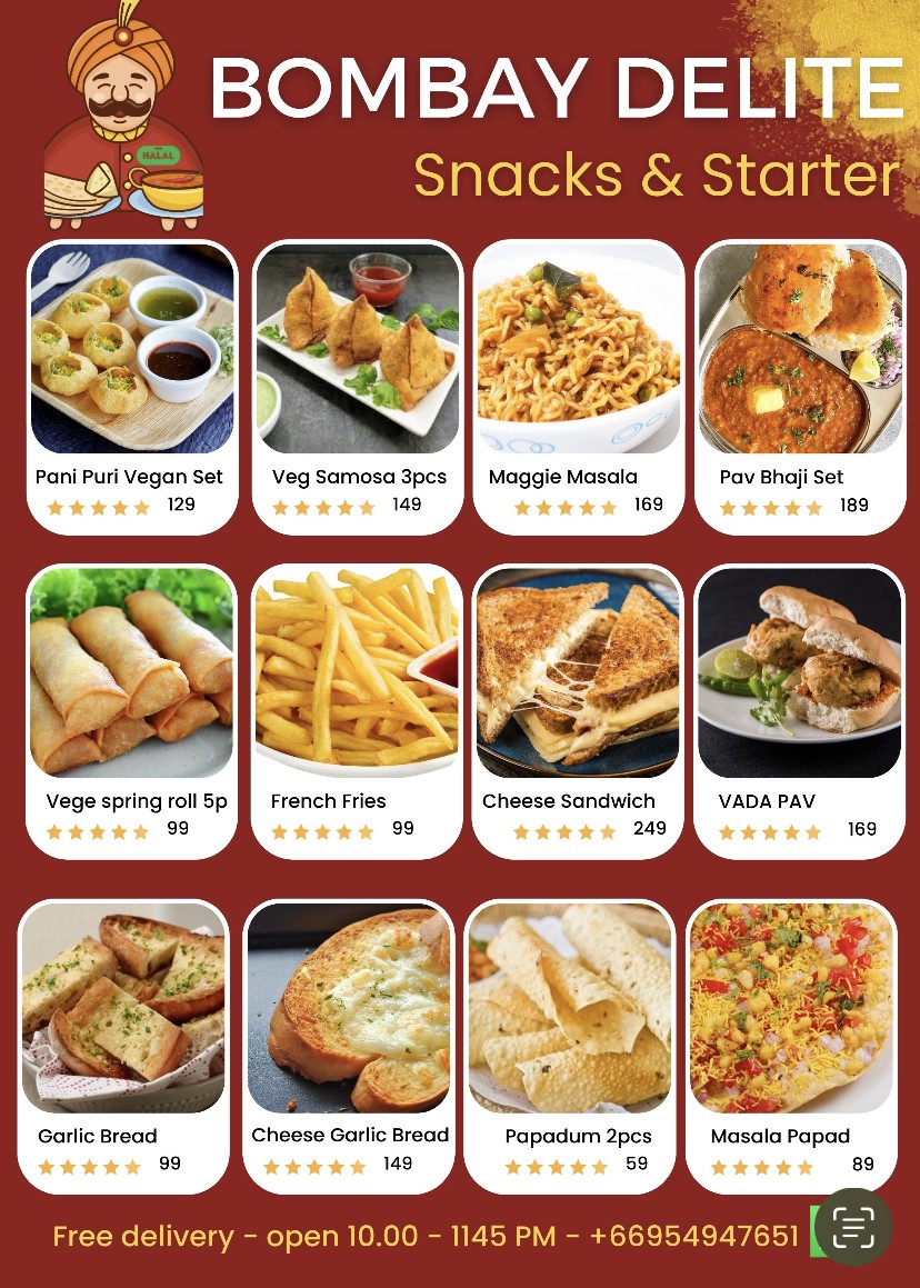 Bombay Delight Indian restaurant menu 1