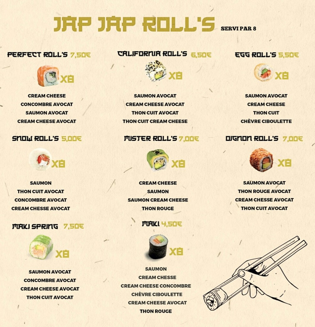 Japjap Sushi menu 2