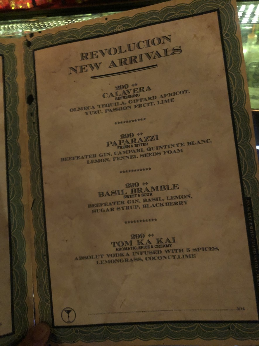 Revolucion Cocktail menu 1