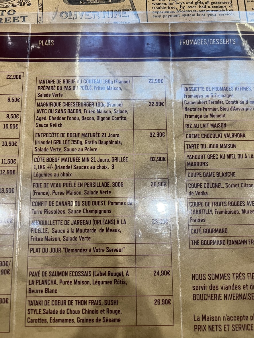 Restaurant Bar Au Petit Tonneau Levallois menu 2