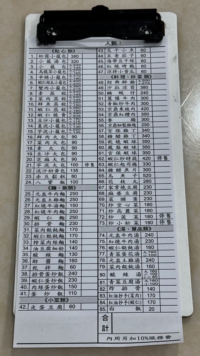 Jīng Dǐng Lóu menu 1